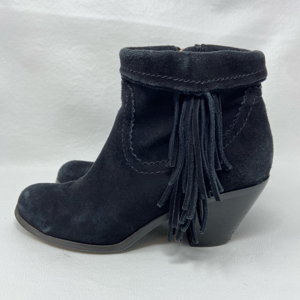 Sam Edelman Louie Black Suede Leather Fringe Ankle Zip Up Boots
